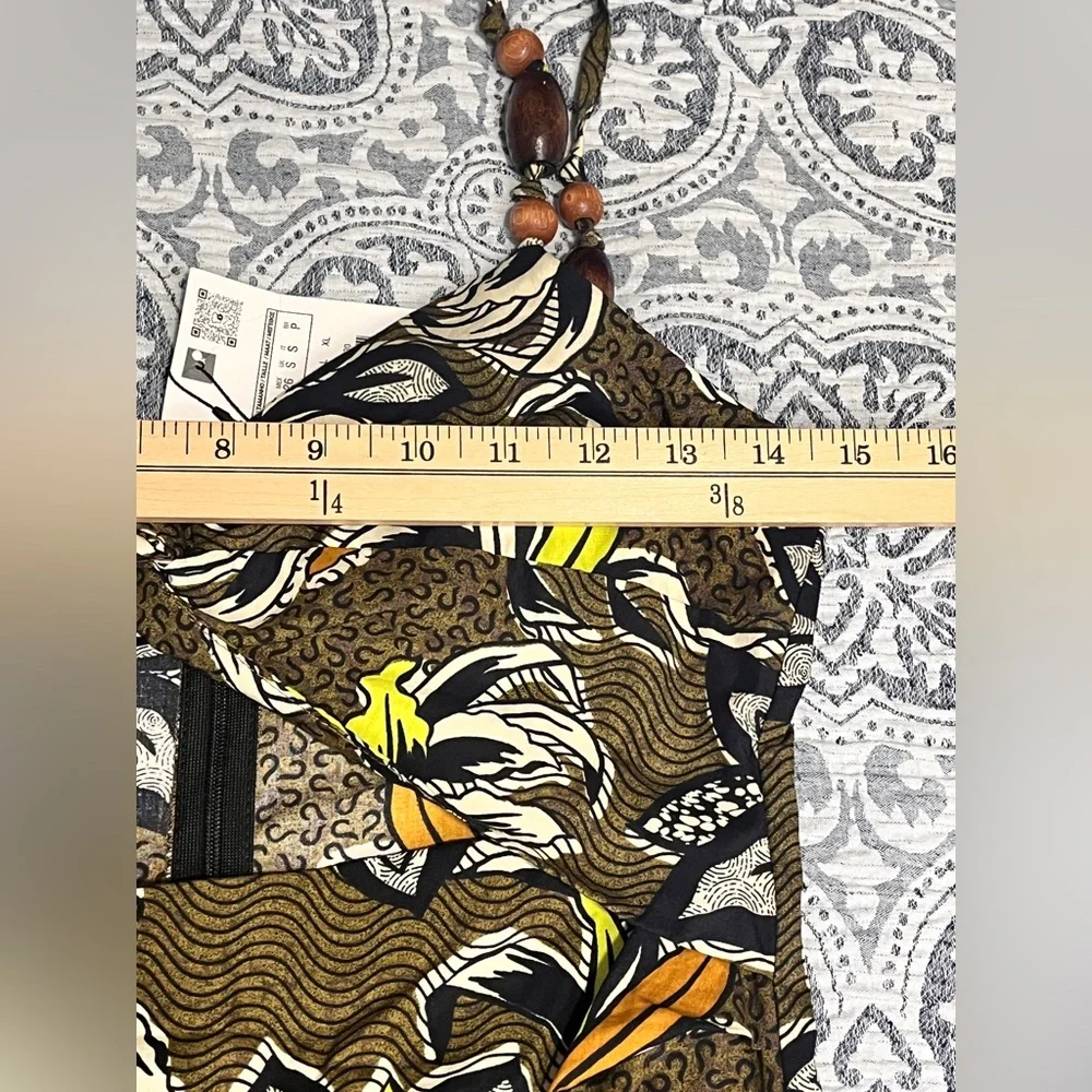 Zara Ethnic Print Beaded Floral Dress - Black, White, Green, Brown Small - Picture 10 of 16